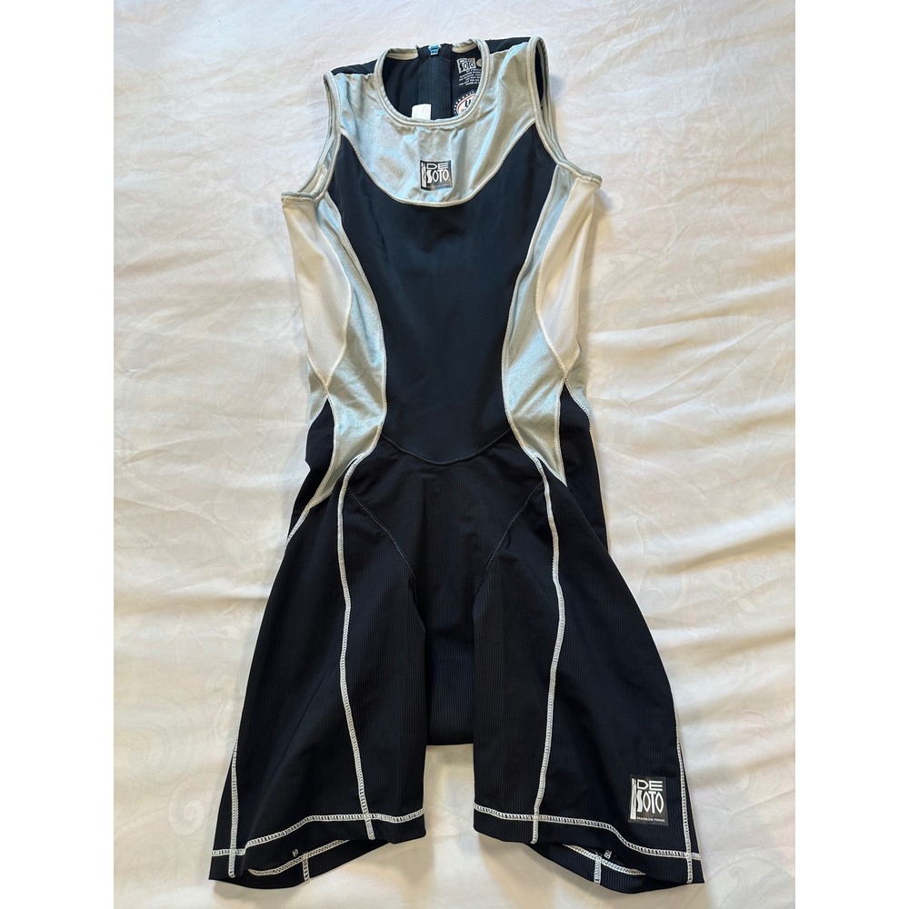 De Soto Triathlon Femme Suit Black Silver USAT Approved Sleeveless Trisuit Small